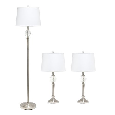 LALIA HOME Crystal Drop Table and Floor Lamp Set in Brushed Nickel LHS-1000-BN